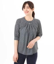 FIBGD19070 OFUON le MK(オフオン　ル　エムケー) 2WAYチャーム付き格子柄ブラウス/洗濯機で洗える/WEB限定サイズあり/セットアップ可 ブルーグリーン