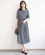 FIBGD19070 OFUON le MK(オフオン　ル　エムケー) 2WAYチャーム付き格子柄ブラウス/洗濯機で洗える/WEB限定サイズあり/セットアップ可 ブルーグリーン