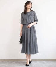 FIBGD19070 OFUON le MK(オフオン　ル　エムケー) 2WAYチャーム付き格子柄ブラウス/洗濯機で洗える/WEB限定サイズあり/セットアップ可 ブルーグリーン