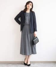 FIBGD19070 OFUON le MK(オフオン　ル　エムケー) 2WAYチャーム付き格子柄ブラウス/洗濯機で洗える/WEB限定サイズあり/セットアップ可 ブルーグリーン