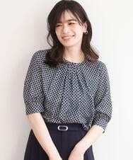 FIBGD19070 OFUON le MK(オフオン　ル　エムケー) 2WAYチャーム付き格子柄ブラウス/洗濯機で洗える/WEB限定サイズあり/セットアップ可 ブルーグリーン