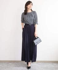 FIBGD19070 OFUON le MK(オフオン　ル　エムケー) 2WAYチャーム付き格子柄ブラウス/洗濯機で洗える/WEB限定サイズあり/セットアップ可 ブルーグリーン