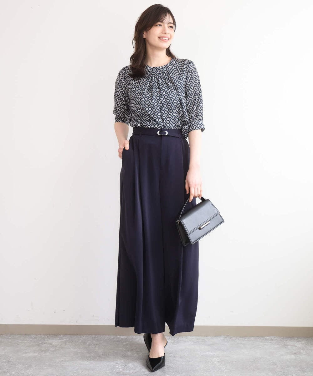 FIBGD19070 OFUON le MK(オフオン　ル　エムケー) 2WAYチャーム付き格子柄ブラウス/洗濯機で洗える/WEB限定サイズあり/セットアップ可 ブルーグリーン