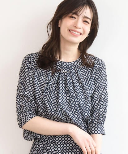 FIBGD19070 OFUON le MK 2WAYチャーム付き格子柄ブラウス/洗濯機で洗える/WEB限定サイズあり/セットアップ可