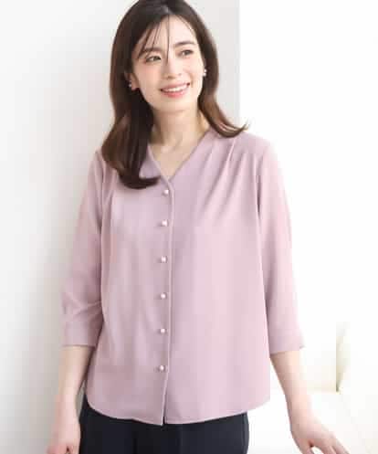 FIBGD21070 OFUON le MK サテンジョーゼットVネックブラウス/接触冷感/UVカット/洗える/WEB限定サイズあり