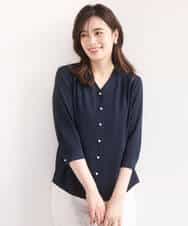 FIBGD21070 OFUON le MK(オフオン　ル　エムケー) サテンジョーゼットVネックブラウス/接触冷感/UVカット/洗える/WEB限定サイズあり ピンク