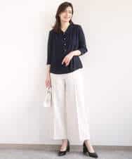 FIBGD21070 OFUON le MK(オフオン　ル　エムケー) サテンジョーゼットVネックブラウス/接触冷感/UVカット/洗える/WEB限定サイズあり ピンク