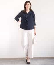 FIBGD21070 OFUON le MK(オフオン　ル　エムケー) サテンジョーゼットVネックブラウス/接触冷感/UVカット/洗える/WEB限定サイズあり ピンク