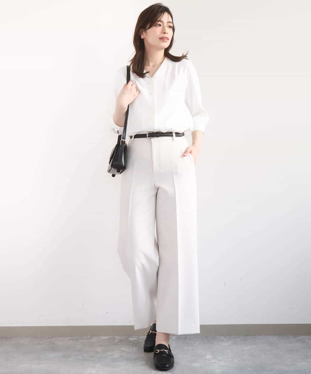 FIBGD21070 OFUON le MK(オフオン　ル　エムケー) サテンジョーゼットVネックブラウス/接触冷感/UVカット/洗える/WEB限定サイズあり ピンク