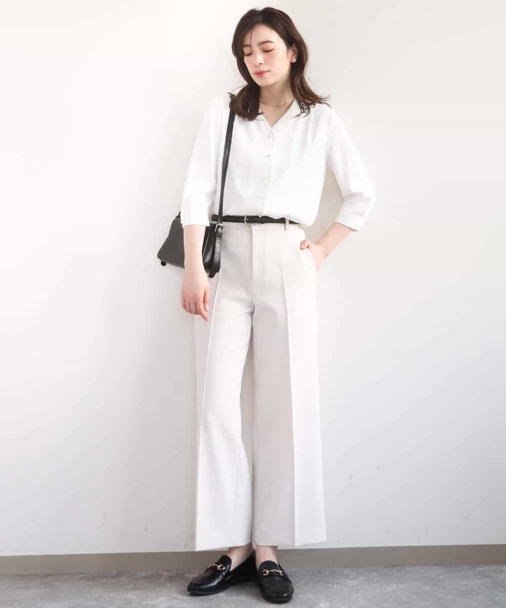 FIBGD21070 OFUON le MK(オフオン　ル　エムケー) サテンジョーゼットVネックブラウス/接触冷感/UVカット/洗える/WEB限定サイズあり ピンク