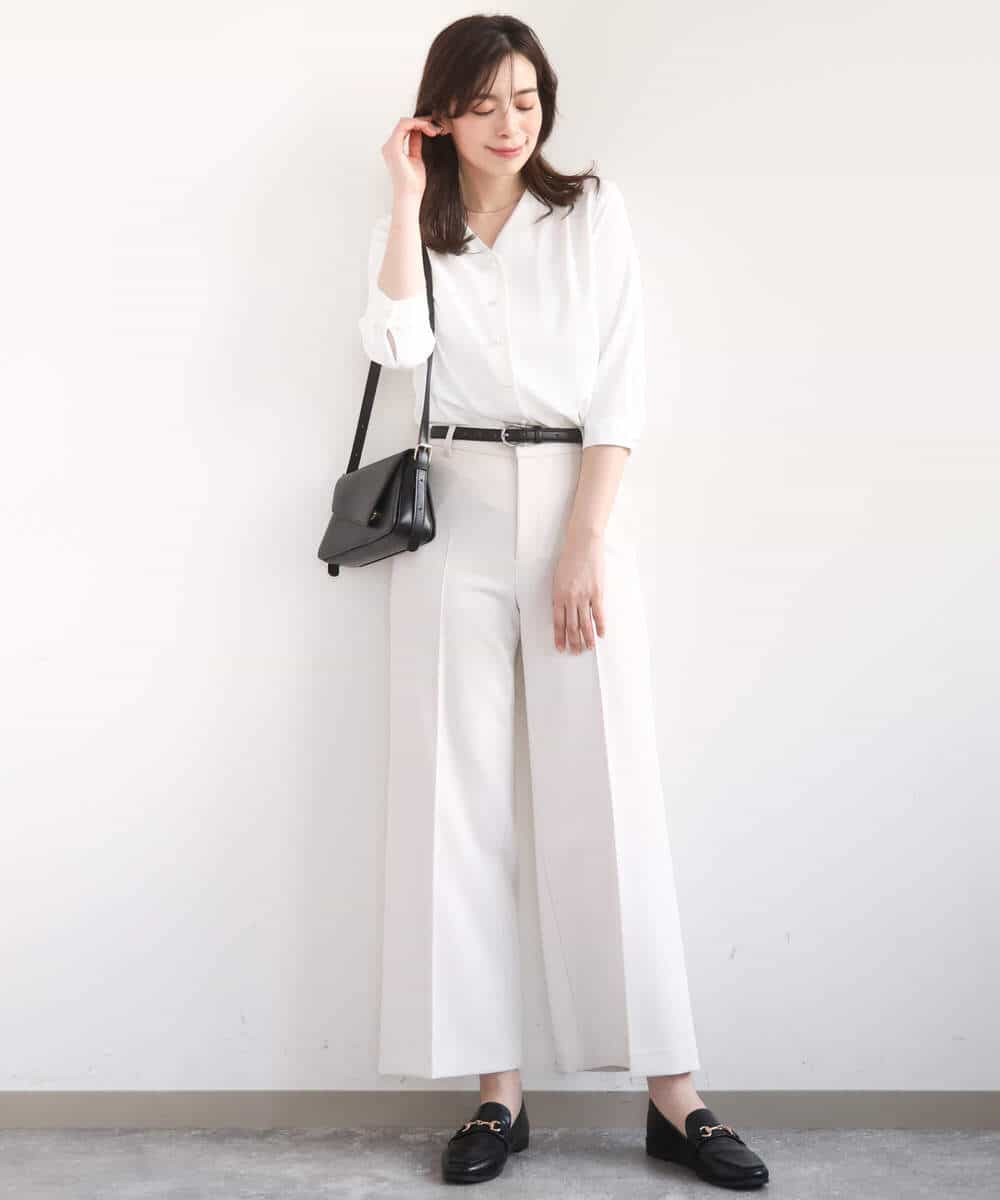 FIBGD21070 OFUON le MK(オフオン　ル　エムケー) サテンジョーゼットVネックブラウス/接触冷感/UVカット/洗える/WEB限定サイズあり ピンク