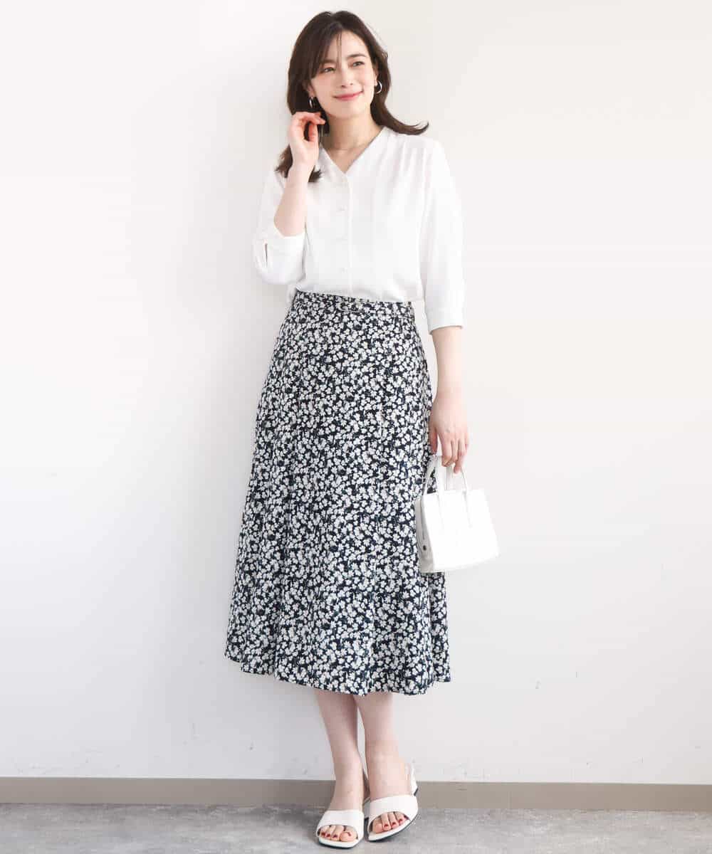 FIBGD21070 OFUON le MK(オフオン　ル　エムケー) サテンジョーゼットVネックブラウス/接触冷感/UVカット/洗える/WEB限定サイズあり ピンク