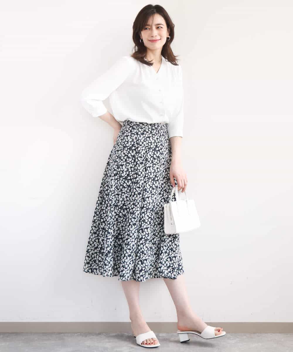 FIBGD21070 OFUON le MK(オフオン　ル　エムケー) サテンジョーゼットVネックブラウス/接触冷感/UVカット/洗える/WEB限定サイズあり ピンク