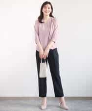 FIBGD21070 OFUON le MK(オフオン　ル　エムケー) サテンジョーゼットVネックブラウス/接触冷感/UVカット/洗える/WEB限定サイズあり ピンク