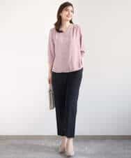 FIBGD21070 OFUON le MK(オフオン　ル　エムケー) サテンジョーゼットVネックブラウス/接触冷感/UVカット/洗える/WEB限定サイズあり ピンク