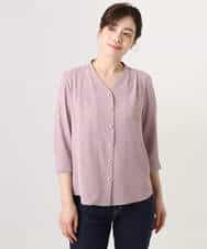 FIBGD21070 OFUON le MK(オフオン　ル　エムケー) サテンジョーゼットVネックブラウス/接触冷感/UVカット/洗える/WEB限定サイズあり ピンク