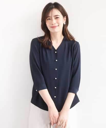 FIBGD21070 OFUON le MK サテンジョーゼットVネックブラウス/接触冷感/UVカット/洗える/WEB限定サイズあり