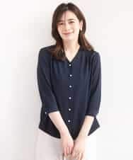 FIBGD21070 OFUON le MK(オフオン　ル　エムケー) サテンジョーゼットVネックブラウス/接触冷感/UVカット/洗える/WEB限定サイズあり ネイビー
