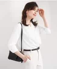 FIBGD21070 OFUON le MK(オフオン　ル　エムケー) サテンジョーゼットVネックブラウス/接触冷感/UVカット/洗える/WEB限定サイズあり ホワイト