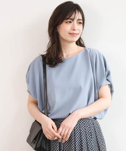 FIBGD22080  ストレッチパール調タックブラウス/UVカット/接触冷感/洗濯機で洗える/WEB限定サイズあり