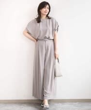 FIBGD22080 OFUON le MK(オフオン　ル　エムケー) ストレッチパール調タックブラウス/UVカット/接触冷感/洗濯機で洗える/WEB限定サイズあり ライトブルー