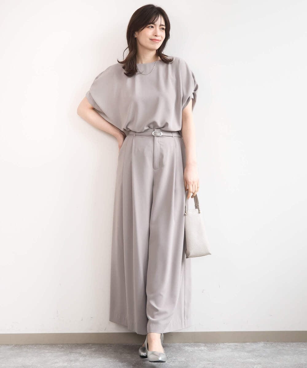 FIBGD22080 OFUON le MK(オフオン　ル　エムケー) ストレッチパール調タックブラウス/UVカット/接触冷感/洗濯機で洗える/WEB限定サイズあり ライトブルー