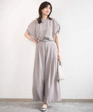 FIBGD22080 OFUON le MK(オフオン　ル　エムケー) ストレッチパール調タックブラウス/UVカット/接触冷感/洗濯機で洗える/WEB限定サイズあり ライトブルー