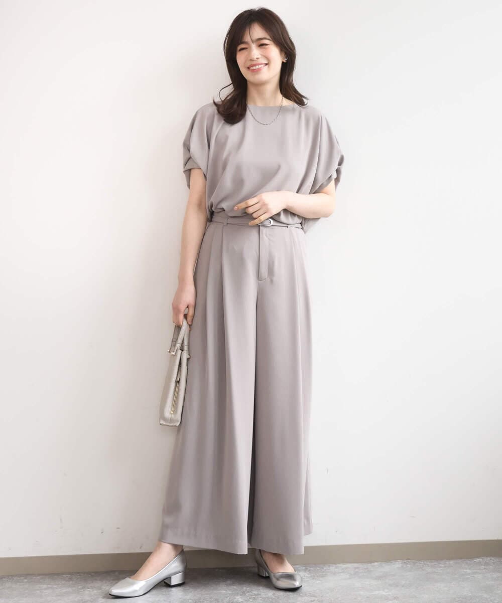 FIBGD22080 OFUON le MK(オフオン　ル　エムケー) ストレッチパール調タックブラウス/UVカット/接触冷感/洗濯機で洗える/WEB限定サイズあり ライトブルー