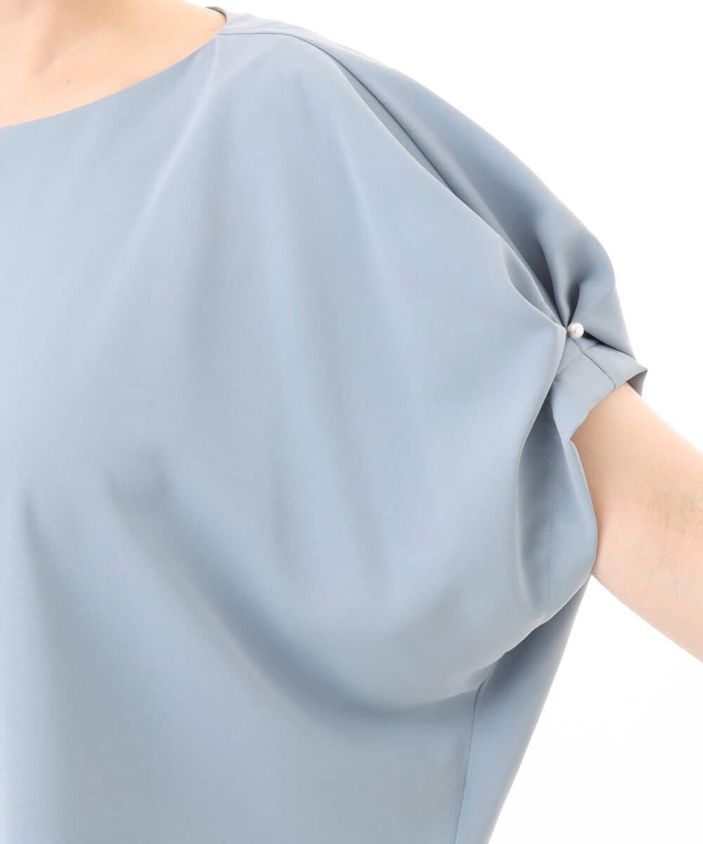 FIBGD22080 OFUON le MK(オフオン　ル　エムケー) ストレッチパール調タックブラウス/UVカット/接触冷感/洗濯機で洗える/WEB限定サイズあり ライトブルー