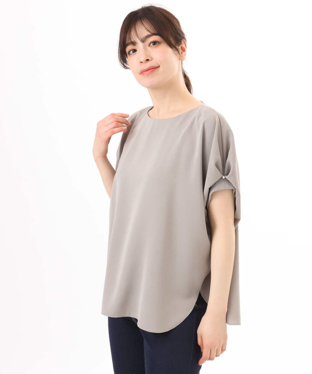 FIBGD22080 OFUON le MK(オフオン　ル　エムケー) ストレッチパール調タックブラウス/UVカット/接触冷感/洗濯機で洗える/WEB限定サイズあり ライトブルー