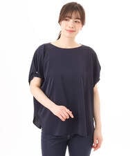 FIBGD22080 OFUON le MK(オフオン　ル　エムケー) ストレッチパール調タックブラウス/UVカット/接触冷感/洗濯機で洗える/WEB限定サイズあり ライトブルー