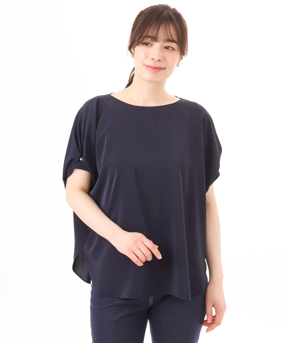 FIBGD22080 OFUON le MK(オフオン　ル　エムケー) ストレッチパール調タックブラウス/UVカット/接触冷感/洗濯機で洗える/WEB限定サイズあり ライトブルー