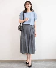 FIBGD22080 OFUON le MK(オフオン　ル　エムケー) ストレッチパール調タックブラウス/UVカット/接触冷感/洗濯機で洗える/WEB限定サイズあり ライトブルー