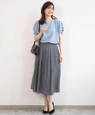 FIBGD22080 OFUON le MK(オフオン　ル　エムケー) ストレッチパール調タックブラウス/UVカット/接触冷感/洗濯機で洗える/WEB限定サイズあり ライトブルー