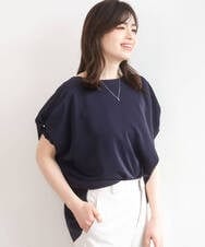 FIBGD22080 OFUON le MK(オフオン　ル　エムケー) ストレッチパール調タックブラウス/UVカット/接触冷感/洗濯機で洗える/WEB限定サイズあり ライトブルー