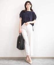 FIBGD22080 OFUON le MK(オフオン　ル　エムケー) ストレッチパール調タックブラウス/UVカット/接触冷感/洗濯機で洗える/WEB限定サイズあり ライトブルー