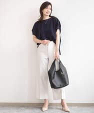 FIBGD22080 OFUON le MK(オフオン　ル　エムケー) ストレッチパール調タックブラウス/UVカット/接触冷感/洗濯機で洗える/WEB限定サイズあり ライトブルー