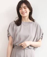 FIBGD22080 OFUON le MK(オフオン　ル　エムケー) ストレッチパール調タックブラウス/UVカット/接触冷感/洗濯機で洗える/WEB限定サイズあり ライトブルー