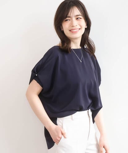 FIBGD22080 OFUON le MK ストレッチパール調タックブラウス/UVカット/接触冷感/洗濯機で洗える/WEB限定サイズあり