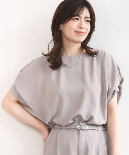 FIBGD22080 OFUON le MK ストレッチパール調タックブラウス/UVカット/接触冷感/洗濯機で洗える/WEB限定サイズあり