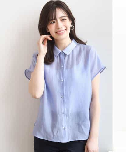 FIBGD23080  メタル釦シアーフレンチスリーブブラウス/接触冷感/洗える/WEB限定サイズあり