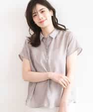 FIBGD23080 OFUON le MK(オフオン　ル　エムケー) メタル釦シアーフレンチスリーブブラウス/接触冷感/洗える/WEB限定サイズあり ライトブルー