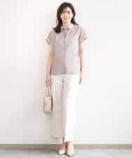 FIBGD23080 OFUON le MK(オフオン　ル　エムケー) メタル釦シアーフレンチスリーブブラウス/接触冷感/洗える/WEB限定サイズあり ライトブルー