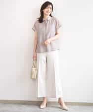 FIBGD23080 OFUON le MK(オフオン　ル　エムケー) メタル釦シアーフレンチスリーブブラウス/接触冷感/洗える/WEB限定サイズあり ライトブルー