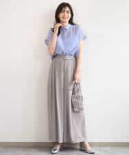 FIBGD23080 OFUON le MK(オフオン　ル　エムケー) メタル釦シアーフレンチスリーブブラウス/接触冷感/洗える/WEB限定サイズあり ライトブルー