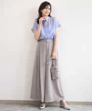 FIBGD23080 OFUON le MK(オフオン　ル　エムケー) メタル釦シアーフレンチスリーブブラウス/接触冷感/洗える/WEB限定サイズあり ライトブルー