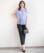 FIBGD23080 OFUON le MK(オフオン　ル　エムケー) メタル釦シアーフレンチスリーブブラウス/接触冷感/洗える/WEB限定サイズあり ライトブルー