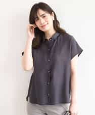 FIBGD23080 OFUON le MK(オフオン　ル　エムケー) メタル釦シアーフレンチスリーブブラウス/接触冷感/洗える/WEB限定サイズあり ライトブルー