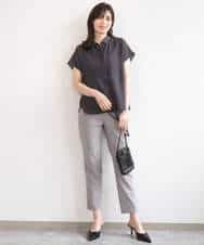 FIBGD23080 OFUON le MK(オフオン　ル　エムケー) メタル釦シアーフレンチスリーブブラウス/接触冷感/洗える/WEB限定サイズあり ライトブルー