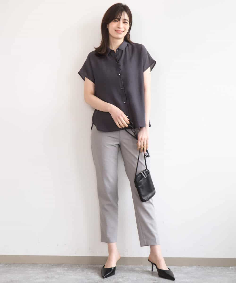 FIBGD23080 OFUON le MK(オフオン　ル　エムケー) メタル釦シアーフレンチスリーブブラウス/接触冷感/洗える/WEB限定サイズあり ライトブルー